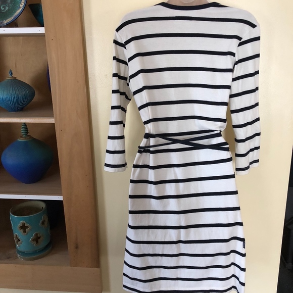 AQUA MARITIME 100% cotton striped wrap 3/4sl dress - Picture 8 of 8